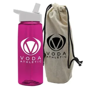 Flair Tritan® Bottle with Flip-Straw Lid in a Cotton Bag (26 oz.)