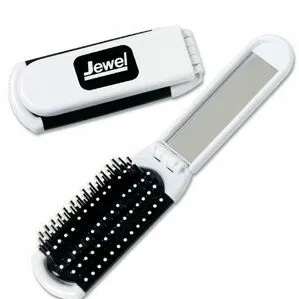 Logo Folding Hairbrush w/Mirror