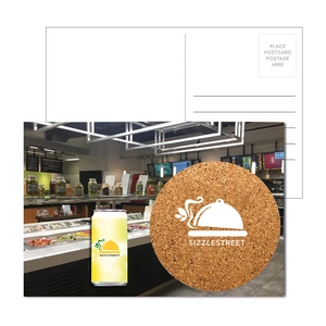 Full-Color Direct Mail Postcard with Custom Cork Coaster