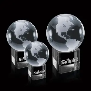 Custom 3D Globe Crystal Award - Corporate Trophy for Recognition & Achievement