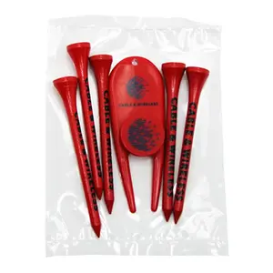 Golf Tee Poly Packet w/ 5 Tees, 1 Ball Marker & 1 Divot Tool