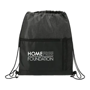 Grid Drawstring Bag with Zippered Front Pocket