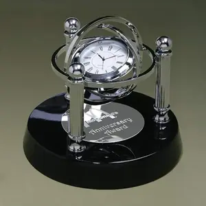 Customizable Gyroscopic Clock with Ebony Base - Corporate Promotional Gift