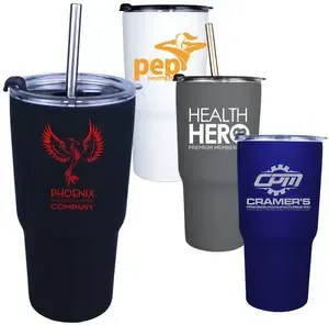 Soft-touch 20oz Vacuum Insulated Stainless Steel Tumbler with Straw, Lid. Keep Drinks Cold 24 hrs, Warm 12 hrs