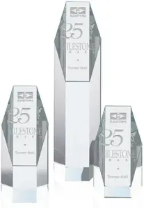 Custom Engraved Hexagon Crystal Tower for Corporate Awards