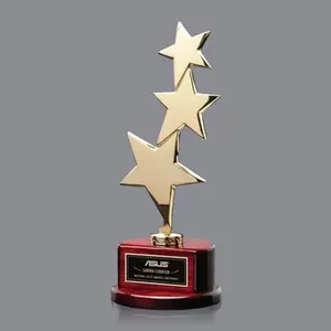 Gold Cast Metal Shooting Star Award With Rosewood Base