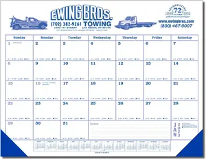 Jumbo Desk Pad Calendar - Blue Datepad w/Year at Bottom