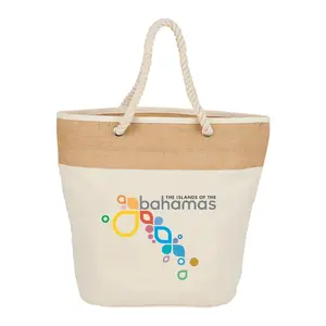 Custom Cotton Canvas Rope Tote with Jute Accent - 12oz