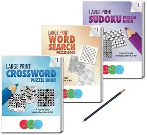 Large Print Puzzle Book Gift Pack - 3 Puzzle Book Set with Pencil - Volume 1