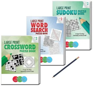 Large Print Puzzle Book Gift Pack - 3 Puzzle Book Set with Pencil - Volume 2