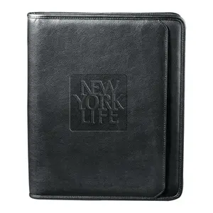 Branded Leather Padfolio - Manhattan Zippered Style