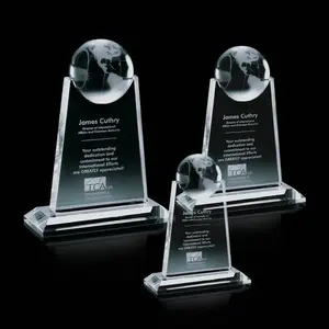 Tall Crystal Global Award with Globe Engraving