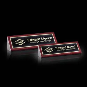 Rosewood Piano Finish Custom Nameplate; Brass Engraving - Luxury Office Decor