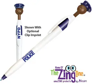 Customizable Dark Tone Officer Smilez Pen with Police Hat & Blue Trim