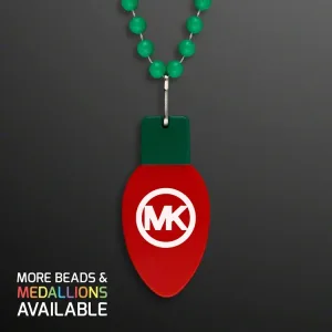 Red Bulb Christmas Medallion on Green Beads (NON-Light Up)