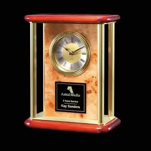 Rosewood Mantle Clock with Brass Accents - Promotional Office Decor