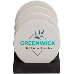 Round Ceramic Coaster: 4 Pc. Set with Stand