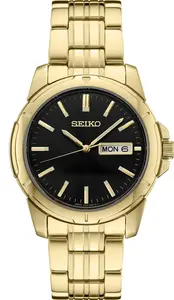 Seiko SUR358 Men's Gold Tone Watch w/Black Round Dial