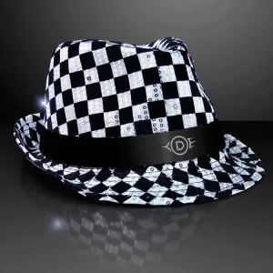 Sequin Checkered Flashing Fedoras with Black Bands