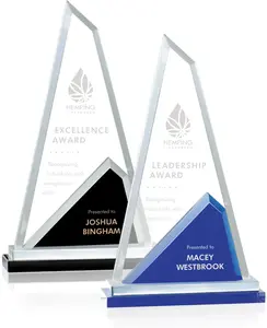 Starfire Double Base Custom Awards with Aluminum Accent - Clear/Grey or Clear/Blue or Clear/Grey with Second Position Etch