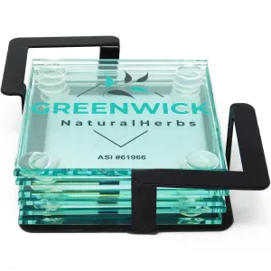 Square Glass Coasters: 6 Piece Set in Metal Stand