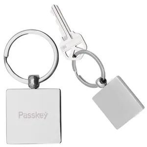 Square Metal Key Chain with Polished Finish & Split Ring Attachment