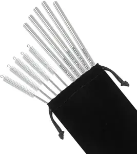 Branded Stainless Steel Straw Set+Brushes - 5 Pack