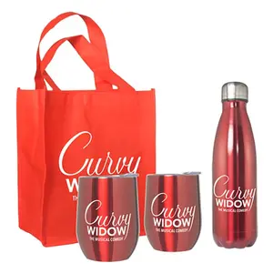 Stainless Steel Wine Goblet & Bottle Gift Set with Reusable Tote Bag