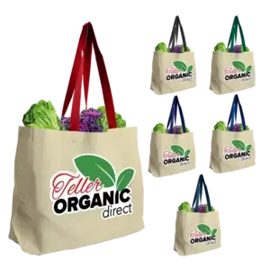 Personalized Natural Canvas Tote with Color Handles - 8 oz.