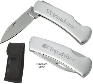 Custom Engraved Stainless Steel Pocket Knife - with Pouch