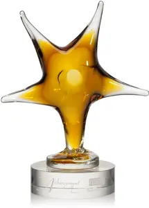 Unique Custom Engraved Corporate Star Trophy – Handcrafted Blown Glass with Personalized Logo