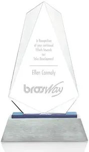 Customizable Starfire Glass Tulsa Award with Blue Glass Base for Company Recognition