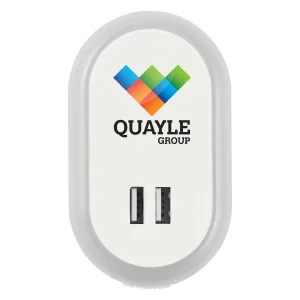 UL Listed Nightlight A/C Adapter With Dual USB Ports