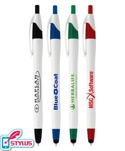 White Barrel Stylus Pen with Colored Trim