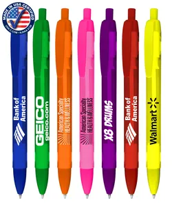 Wide Body Frosted Colored Click Pen with Colored Trim