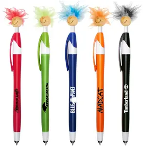 Smiley Hair Pen with Stylus - Custom Logo Promotional Pen