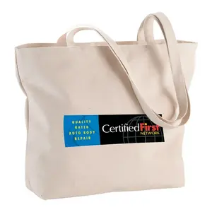 Custom Cotton Canvas Shopper Tote with Zipper - 12oz