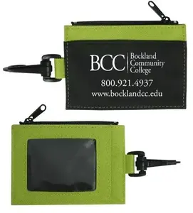 Custom Printed Zippered Id Wallet W/Clip