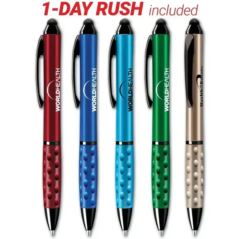 1 Day Rush Custom Stylus Pen with Colored Comfort Grip - Promotional Touchscreen Tool