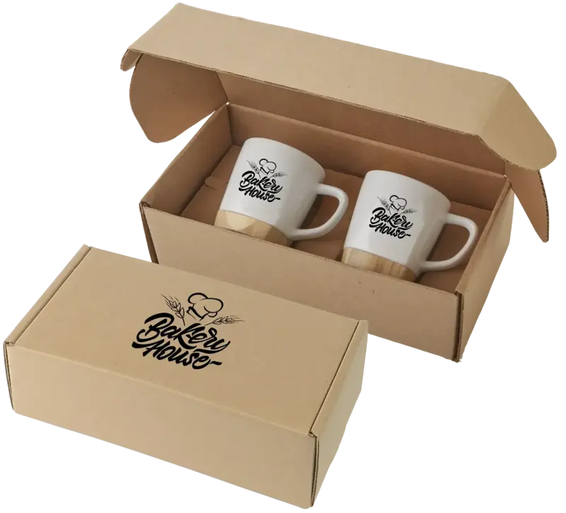 Custom Branded Ceramic Mugs with Bamboo Coaster Gift Set (11 oz.)