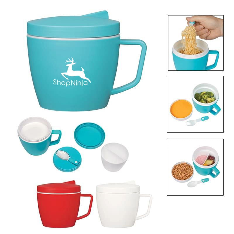 14 Oz. Thermal Mug With Spoon And Fork Set