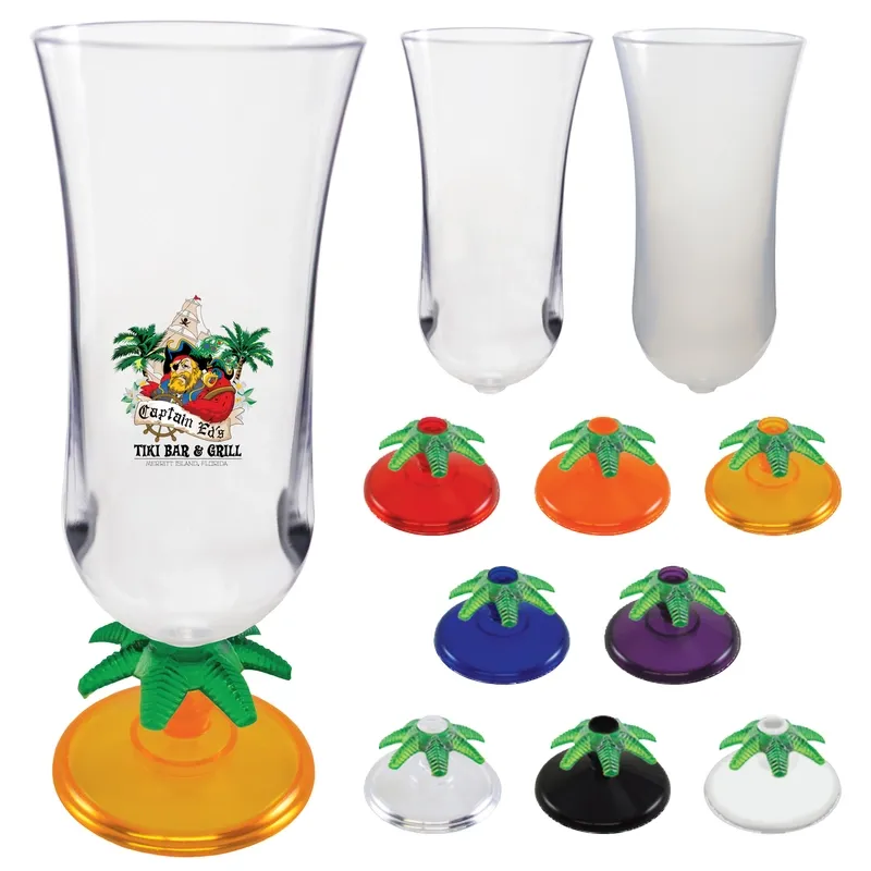 15 oz. Palm Tree Plastic Hurricane Glass