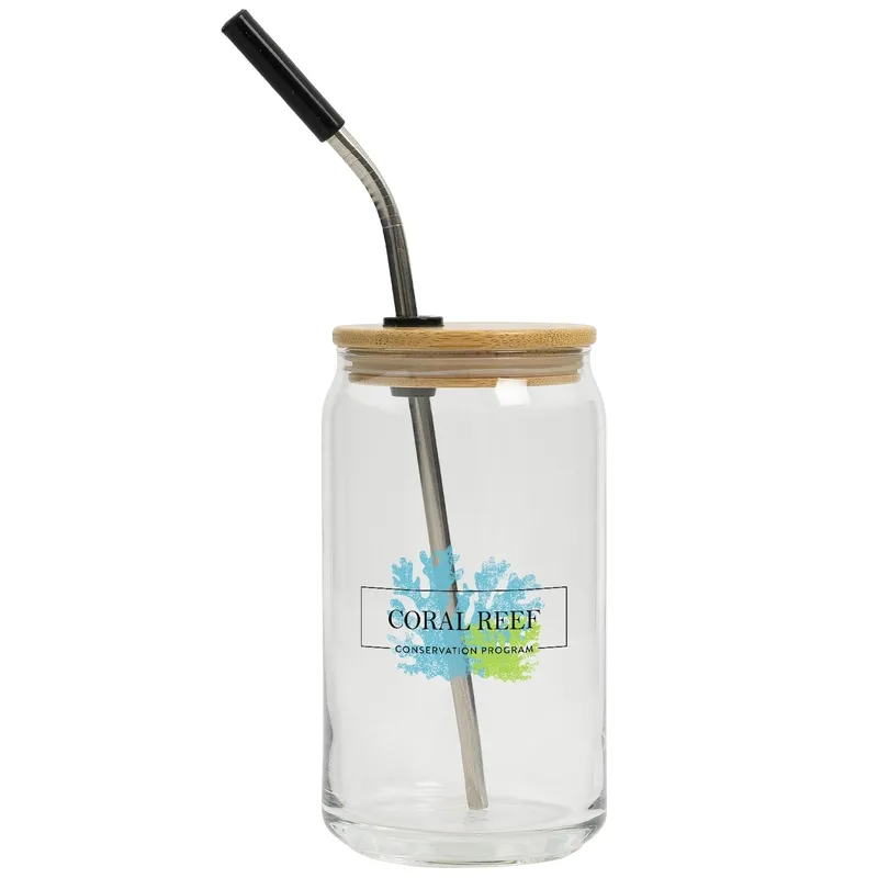 16 Oz. Full Color Can Glass With Bamboo Lid