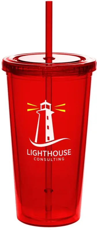 Personalized Double Wall Acrylic Tumbler with Straw - 20 oz. (2 Color Imprint) — view 2