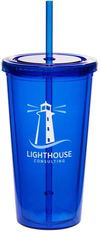 Personalized Double Wall Acrylic Tumbler with Straw - 20 oz. (2 Color Imprint) — view 4