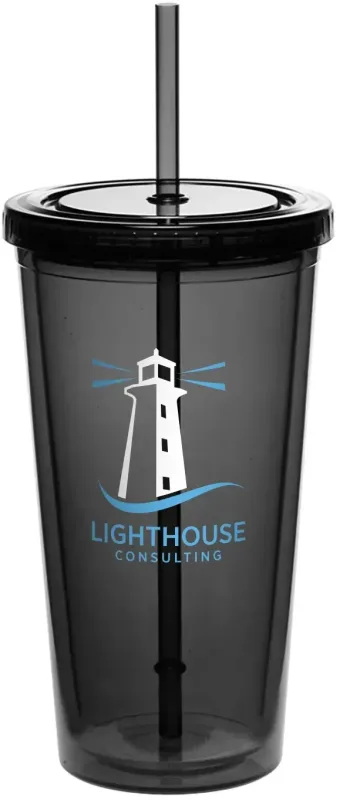 Personalized Double Wall Acrylic Tumbler with Straw - 20 oz. (2 Color Imprint) — view 5