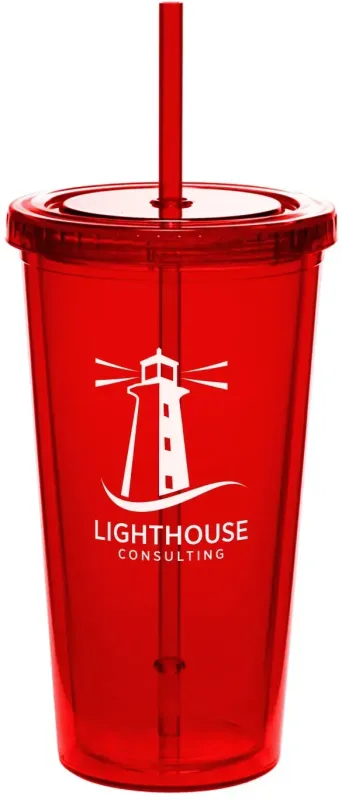 Personalized Double Wall Acrylic Tumbler with Straw - 20 oz. (2 Color Imprint) — view 8