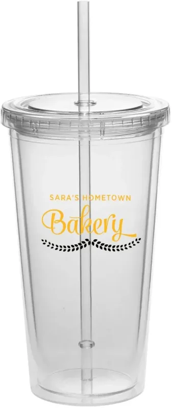 Personalized Double Wall Acrylic Tumbler with Straw - 20 oz. (2 Color Imprint) — view 9