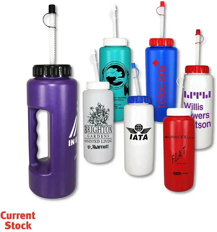 32 oz BPA-Free Grip Bottle with Flexible Straw - Custom Branded Promotional Drinkware