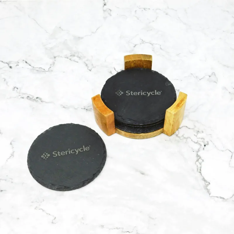 4 Pc. Slate Coaster Set with Wood Stand — view 2